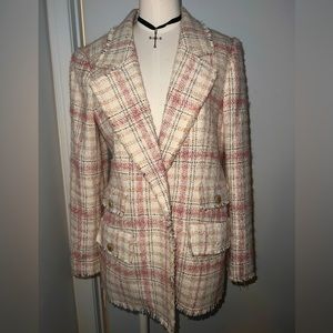 Rebecca Taylor pink and striped blazer! Double pocketed one buttoned jacket!
